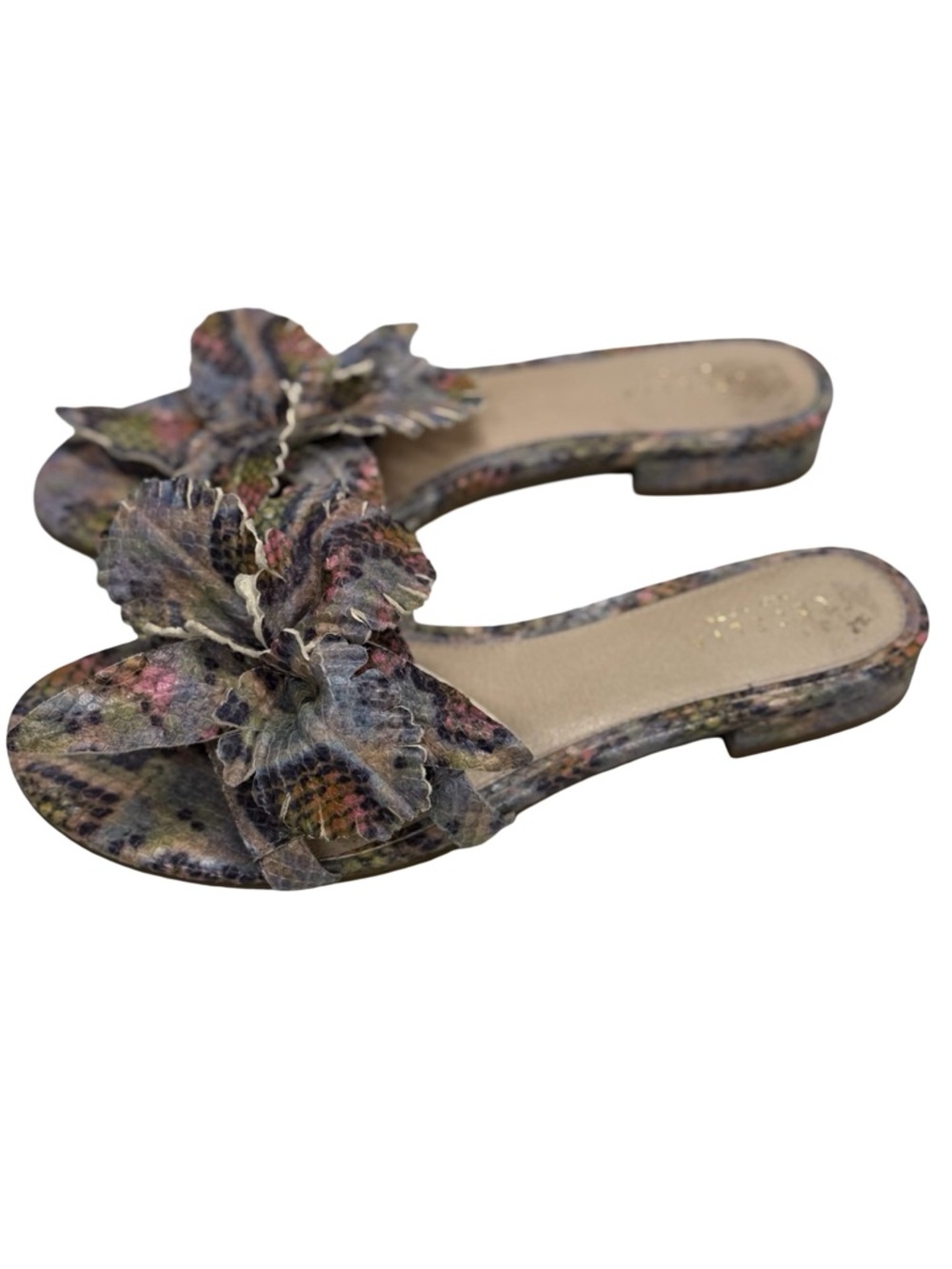 CECELIA NEW YORK Leather Flower Sandals Size 10 Statement Floral Slide Heels